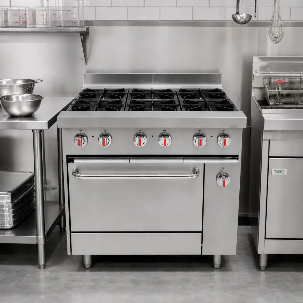 Cocina A Gas De 6 Hornillas Y Horno De Acero Inoxidable 85,8X92X87Cm Iboia  (1)_resultado.webp