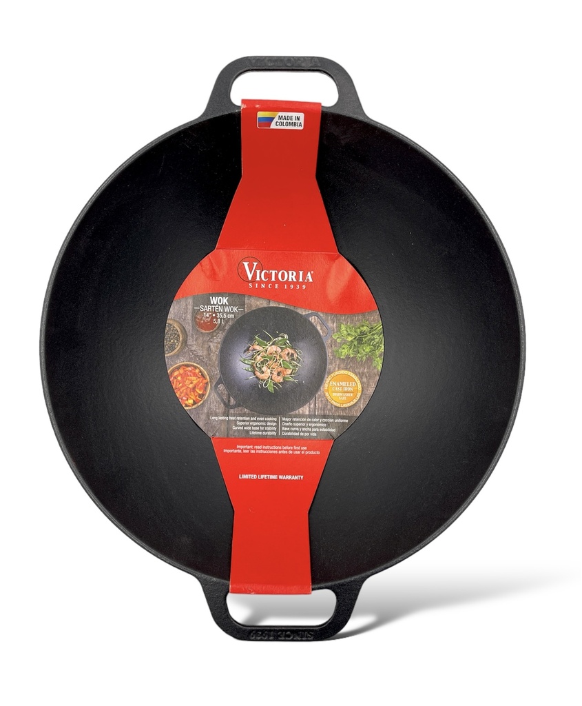 WOK DE HIERRO FUNDIDO ESMALTADO 36 CM VICTORIA