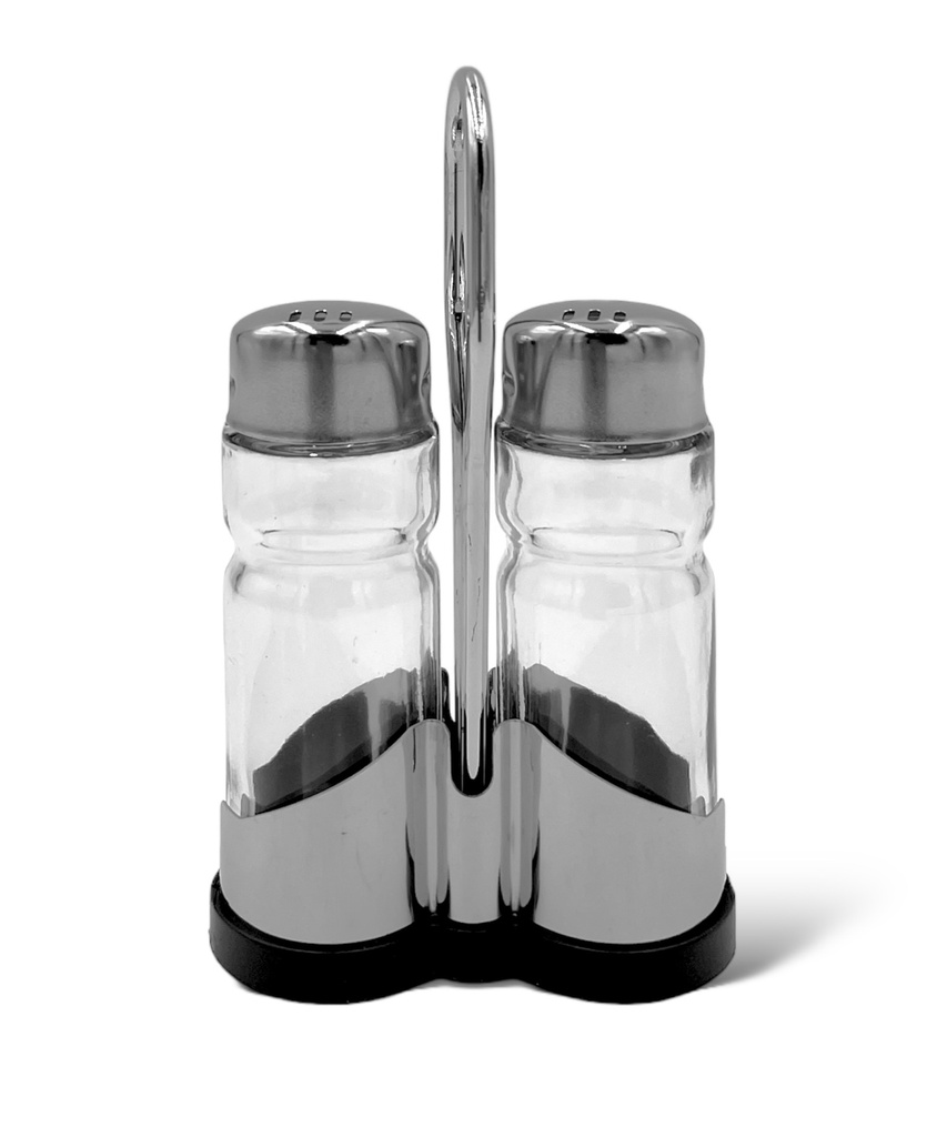 SET COMBOY SAL Y PIMIENTA DE VIDRIO CON SOPORTE DE ACERO INOXIDABLE 40 ML CONTIHOME