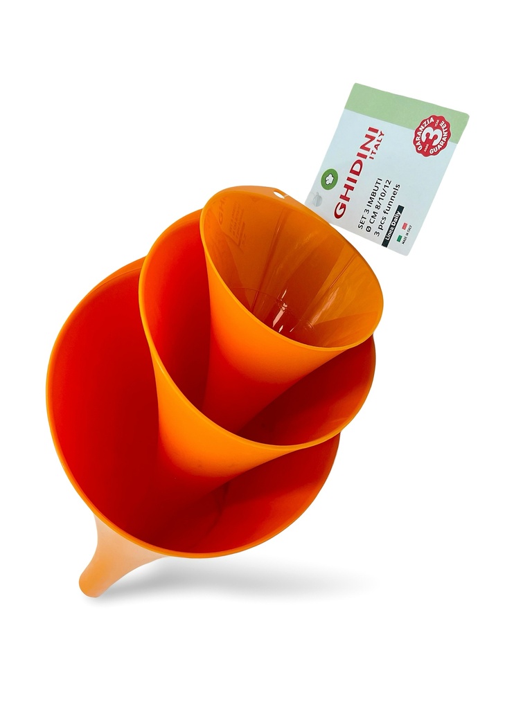 SET 3 EMBUDOS NARANJA DE PLASTICO 8, 10, 12 CM GHIDINI