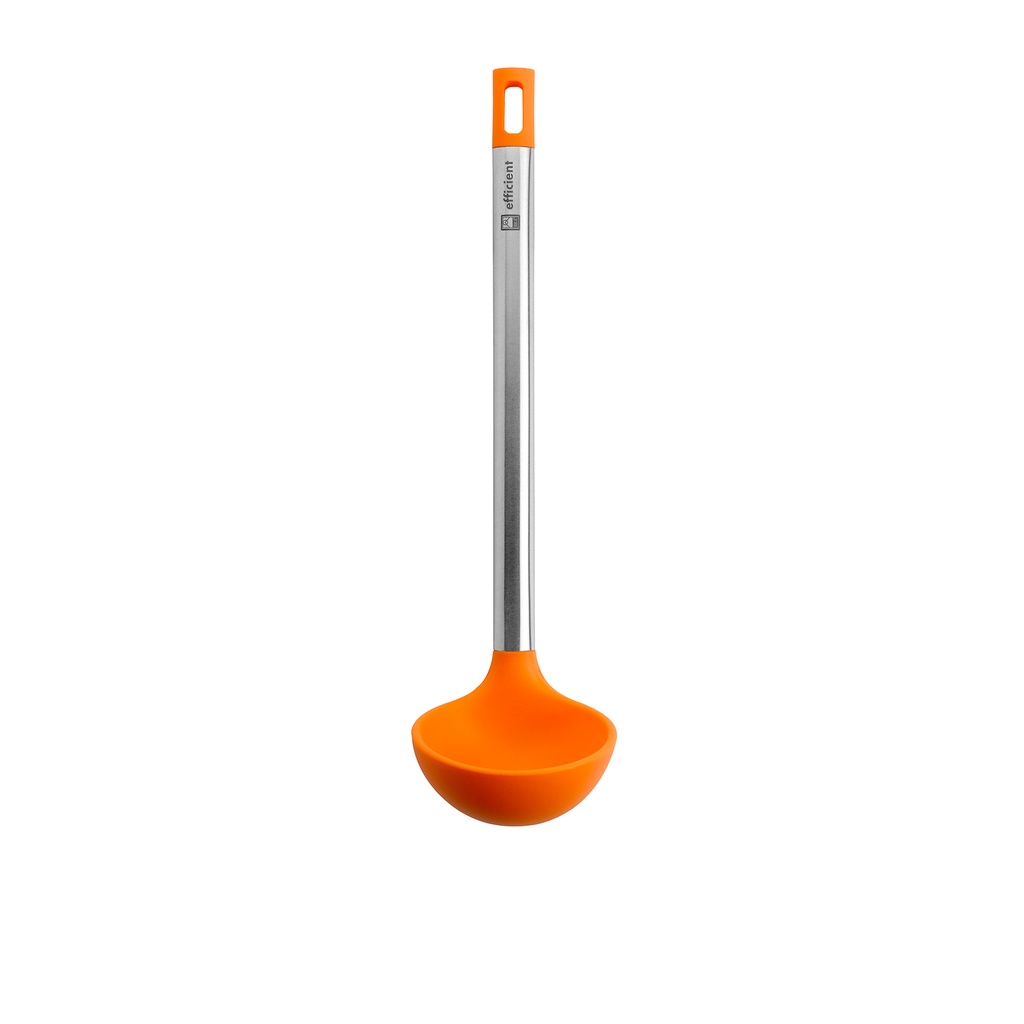 CAZO CUCHARON PARA SOPA NARANJA CON MANGO DE ACERO INOXIDABLE 33 CM  EFFICIENT