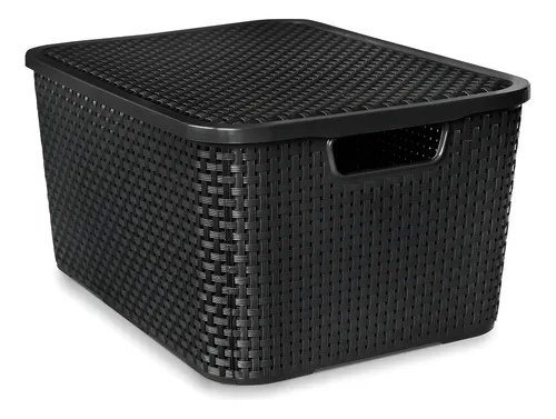 CAJA ORGANIZADORA CON TAPA NEGRA DE RATAN 20 L ALFA HOGAR
