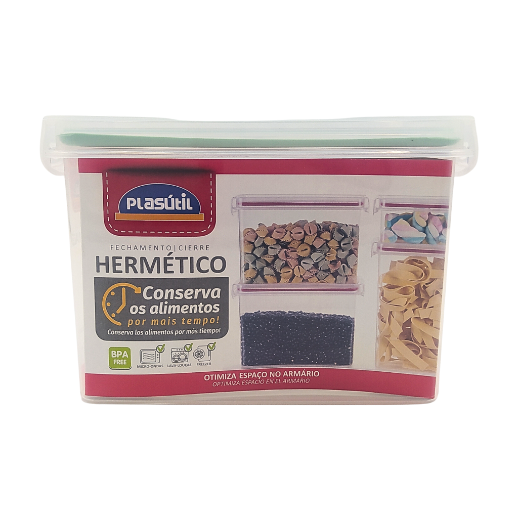 RECIPIENTE TRABA RECTANGULAR DE PLASTICO 1,3 L PLASUTIL