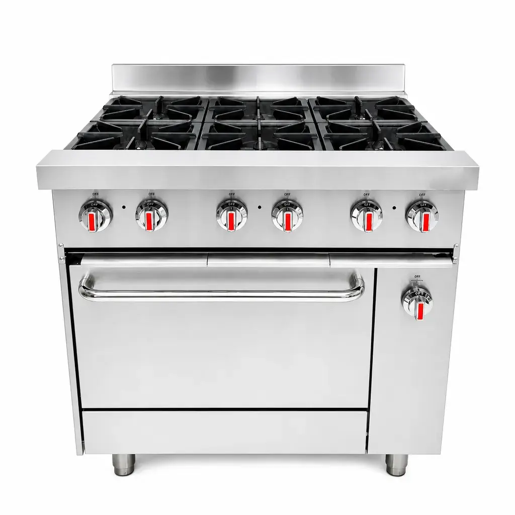 Cocina A Gas De 6 Hornillas Y Horno De Acero Inoxidable 85,8X92X87Cm Iboia 